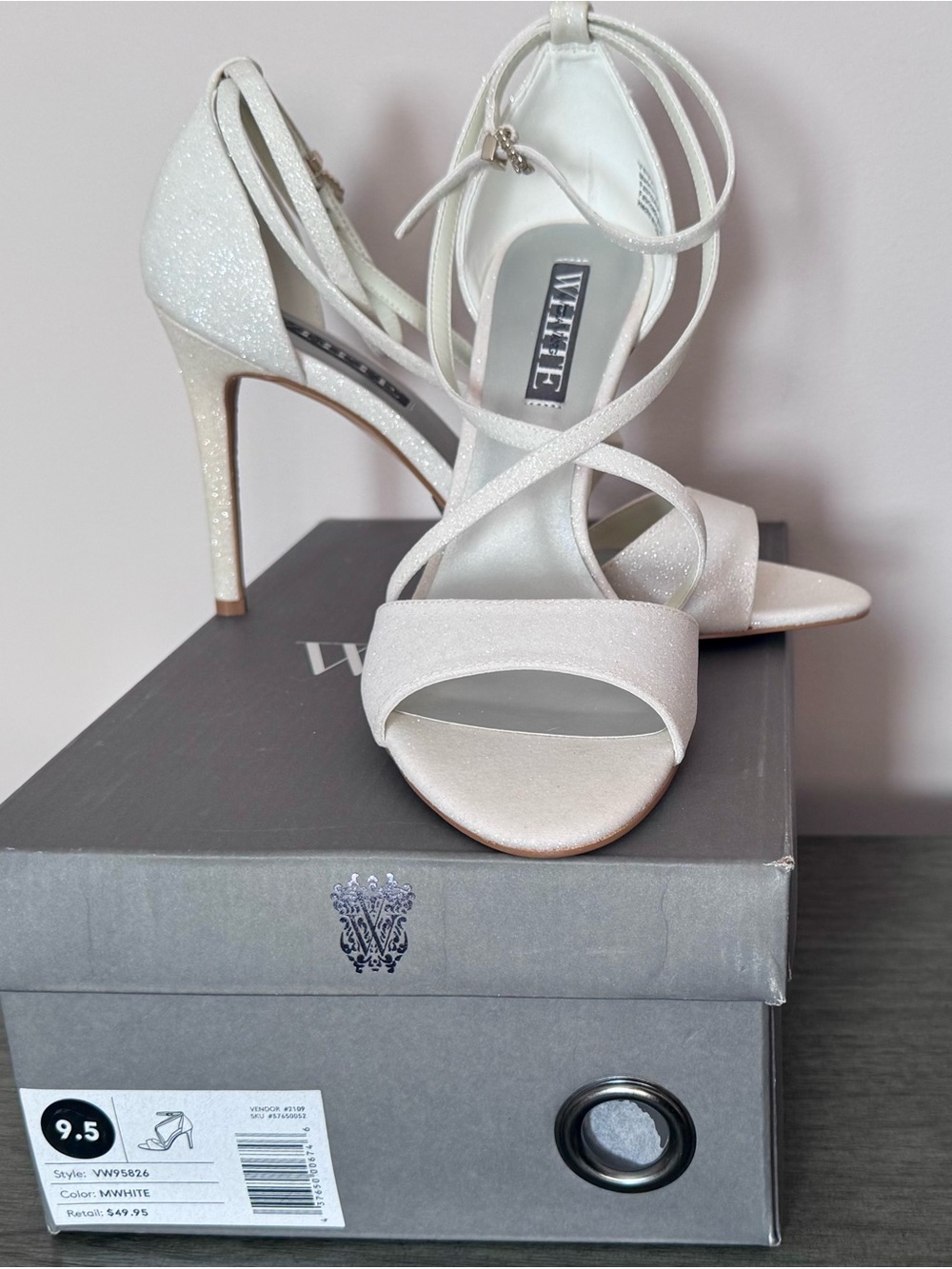 Vera Wang White Glitter Strappy High Heels